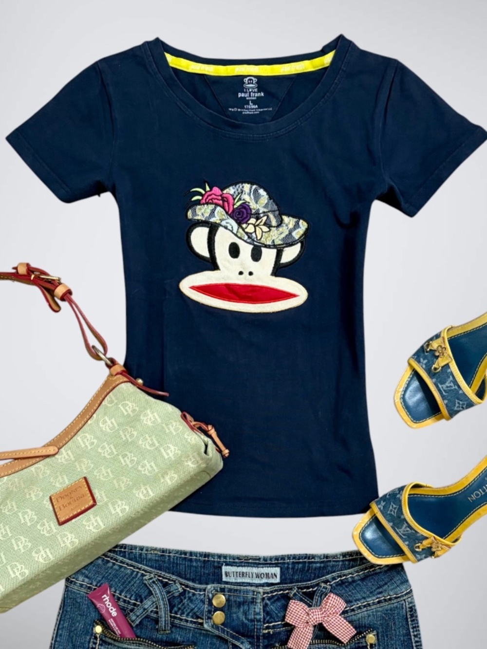 Y2K Paul Frank Julius the Monkey Navy Blue Graphic Baby Tee